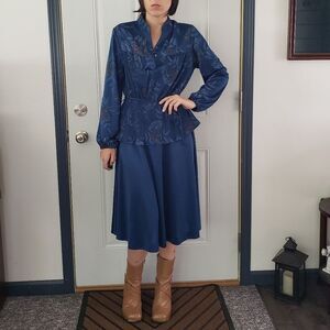70s/80s‎ Deep Teal Floral Day Dress